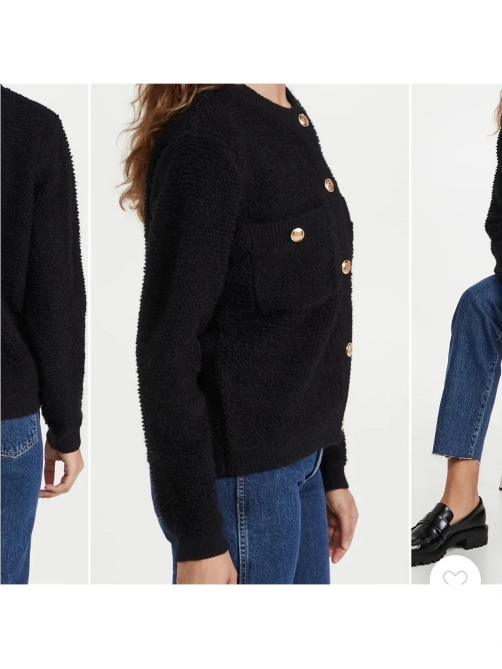 Line & Dot Black Teddy Bouclé Button Up Cardigan - Picture 3 of 7